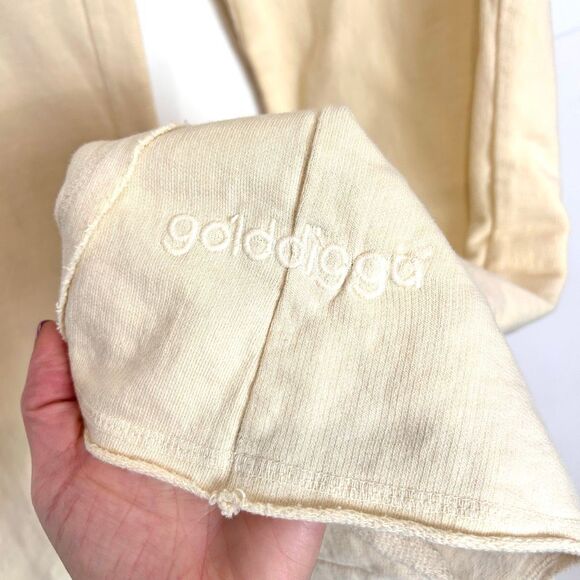 Golddigga Track Pants y2k Womens Large Cream Flare Leg Sweatpants Drawstring 90s - Picture 4 of 16